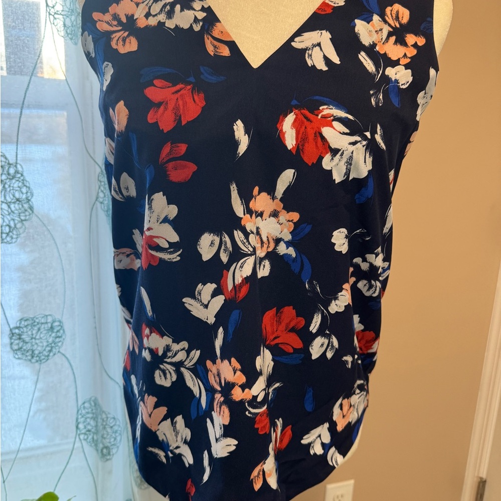Banana Republic Navy Floral V-Neck Blouse